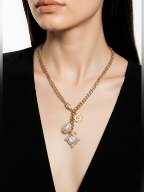 Plunder Design Fashion Trendy Jewelry Fawn Gold Pearl Pendant Necklace